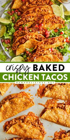 Try this simple game day recipe for oven baked tacos! They're such a family-friendly dinner. Crispy and crunchy with lots of cheesy goodness, these are the BEST chicken tacos! Pin this for later! Bacon Wrapped Snacks, Chicken Dinner Recipe, Baked Chicken Tacos, Crispy Baked Chicken, Cracker Recipes, Soup And Stew, Corn Tortillas, Chicken Tacos, Family Meal