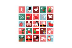 a calendar with christmas decorations on it and numbers for each month in the same square