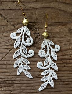 Boho White Earrings Statement Lace Earrings Leaves Earrings | Etsy White Pierced Chandelier Earrings For Party, White Teardrop Pierced Bridal Earrings, White Teardrop Bridal Earrings Pierced, White Drop Earrings For Celebration, Adjustable Beaded Earrings For Wedding, Elegant White Plug Earrings With Ear Wire, Delicate Handmade White Chandelier Earrings, White Earrings For Celebration, White Pierced Earrings For Celebration