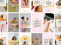 the collage shows images of women in different styles and colors, including oranges, pinks, yellows, and green