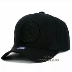 Mexican Hat Mexico Federal Logo Embroidered Curved Bill Baseball Cap-Black/Black Black Cap With Embroidered Patch, Black Hat With Embroidered Patch For Streetwear, Black Embroidered Patch Hat For Streetwear, Casual Black Embroidered Snapback Hat, Black Embroidered Flat Brim Baseball Cap, Black Fitted Hat With Embroidered Logo And Curved Visor, Embroidered Black Baseball Cap, Black Snapback Hat With Embroidered Patch For Streetwear, Embroidered Black Fitted Cap