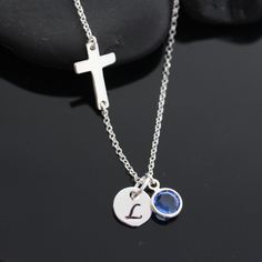 "Initials and/or birthstones, at checkout please. SIDEWAYS CROSS Sterling silver. This is such a basically design, it look exactly the same as Miley Cyrus you don't have to pay $400 for it. LIKE THIS ITEM? Save it and revisit it later There's the Facebook and Pinterest button, to Add it to your favorites Or you can E-mail it! SEE MORE GREAT UNIQUE SIDEWAYS CROSS DESIGNS: http://etsy.me/13EPMGa add your personal touch to this necklace. Would you like to add more initials, birthstones, meaningful Sterling Silver Initial Necklace With Name, Sterling Silver Initial Necklace With Birthstone For Anniversary, Sterling Silver Cross Necklace With Birthstone, Silver Cross Pendant Necklace For Personalized Gift, Silver Name Necklace With Cross Pendant, Silver Cross Pendant Necklace With Name, Silver Cross Pendant Necklace With Birthstone, Silver Initial Necklace With Birthstone For Gift, Silver Pendant Birthstone Necklace As Personalized Gift