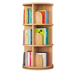 three tiered bookshelf with various books on top and bottom shelves in the middle