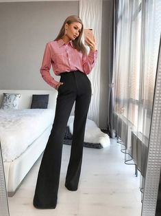 Fabric: Cotton Available sizes: XS, S, M, L Color: Black, Red, Blue, White, Striped Red, Bodeaux Semi Formal Mujer, Ropa Semi Formal, Work Outfits Frauen, Black Pants Outfit, Black Flare Pants, Look Formal, Work Outfits Women, Formal Outfit, Professional Outfits