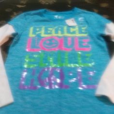 Size 8 Long Sleeve Girls Shirt Playful Blue Top With Letter Print, Blue Letter Print Top For School, Blue Letter Print Tops For School, Fun Blue Tops For School, Blue Long Sleeve T-shirt For School, Fun Blue Long Sleeve T-shirt, Light Blue Tops For School In Spring, Playful Long Sleeve Blue T-shirt, Blue Long Sleeve Playful Top