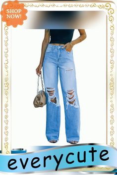 Light Blue Washed Hole Wide Leg Denim Pants Blue Ripped Full-length Bottoms, Ripped Full-length Blue Bottoms, Ripped Blue Full-length Bottoms, Distressed High Rise Blue Flare Jeans, Distressed High-waist Denim Blue Jeans, Distressed High Waist Denim Blue Jeans, High Rise Distressed Blue Flare Jeans, Distressed High-rise Blue Flare Jeans, Ripped Blue Flare Jeans For Fall