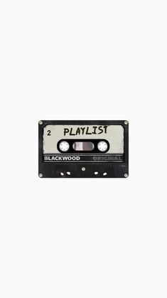 a black and white cassette with the words playlist written on it's side