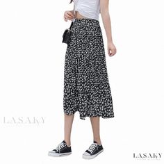 Lasaky - Floral Pleated Chiffon Midi Skirt with Lining and Flowing Hemline Casual Chiffon Maxi Skirt With Floral Print, Casual Chiffon Skirt With Floral Print, Casual Chiffon Lined Skirt, Casual White Chiffon Skirt, Spring Chiffon Bottoms For Day Out, Casual Non-stretch Chiffon Skirt, Casual Chiffon Skirt, Casual Chiffon Skirt For Spring, Chiffon Skirt For Spring Day Out