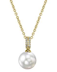 This beautiful white South Sea pearl pendant features a lustrous 9mm, AAA quality pearl. The pearl is mounted with 0.1 carats of dazzling SI-clarity diamonds on the finest quality 14K gold.
This pendant comes packaged in a beautiful jewelry gift box with an official certificate of authenticity. Classic Pearl Necklace With Diamond Accents, Luxury Diamond Pearl Necklace With Pearl Charm, Luxury Pearl Necklace With Diamond Charm, Luxury Pearl Necklace With Diamond And Pearl Charm, Timeless Pearl Necklace With Diamond Accents For Formal Occasions, Pearl White Pearl Necklace With Diamond Accents, Classic Akoya Pearl Necklace With Brilliant Cut, White Akoya Pearl Necklace With Diamond Accents, Formal Pearl Necklace With Diamond Accents In Diamond White