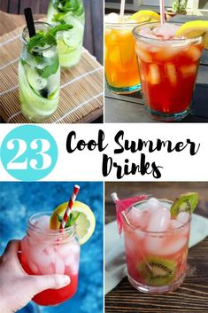 cool summer drinks to enjoy on the beach or in the pool, including lemonade, watermelon, and limeade