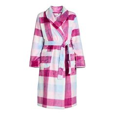 A colorful plaid, a plush feel and suddenly staying in seems like a sensational idea. Get your cozy on with Joyspun's Super Minky Robe. Ultra-plush and crazy soft, this long-sleeve robe features a classic shawl collar, a just-right length and front patch pockets. Pair it with one of our supremely soft pajama sets (sold separately) for a stylish sleep ensemble. Meet Joyspun. A joyful new spin on Secret Treasures. Only at Walmart. Color: Black.  Gender: female.  Age Group: adult. Review Clothing, Nightgown Sets, Plaid Outfits, Pajama Dress, Soft Pajamas, Women's Nightgowns, Nightgowns For Women, Night Shirt, Pajama Sets