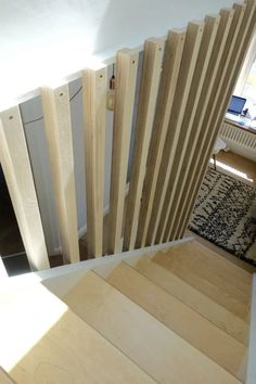 the stairs are made out of plywood and have wooden slats attached to them