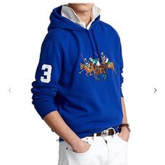 Polo Ralph Lauren Triple Pony Blue Pullover Fleece Hoodie No Rips/No Flaws Blue Hooded Winter Sweater, Blue Hoodie For Winter, Blue Fleece Sweater With Ribbed Cuffs, Blue Hoodie Tops For Winter, Sporty Blue Sweater For Winter, Blue Hooded Winter Top, Blue Fleece Sweatshirt For Fall, Blue Hooded Top For Winter, Blue Winter Sweatshirt With Drawstring Hood