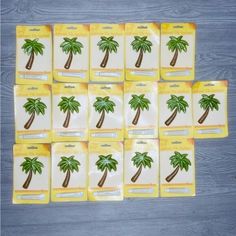 palm tree coasters are arranged on a table