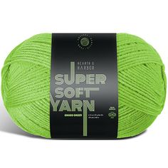 skeins of yarn in neon green, with the words super soft yarn written on it