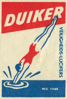 a red and white sign that says duker water rescuers with a man falling into the water