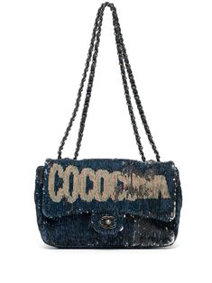 blue sequin design signature Coco Cuba motif two leather and chain-link shoulder straps front flap closure signature interlocking CC turn-lock fastening main compartment full lining internal zip-fastening pocket gunmetal-tone hardware Purchasing this item continues its narrative and reduces the environmental impact by avoiding the use of new resources needed to make the product from scratch, such as water, materials and electricity, and avoiding additional manufacturing impact. Learn more about Chic Blue Bag With Cc Turnlock Closure, Blue Leather Shoulder Bag With Cc Turnlock Closure, Blue Rectangular Shoulder Bag With Cc Turnlock Closure, Blue Shoulder Bag With Cc Turnlock Closure, Blue Sequin Evening Bags, Designer Evening Bag With Sequins, Designer Evening Bags With Sequins, Chic Sequined Shoulder Bag For Everyday Use, Designer Sequined Evening Bags