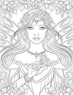 an adult coloring page featuring a beautiful woman with flowers in her hair