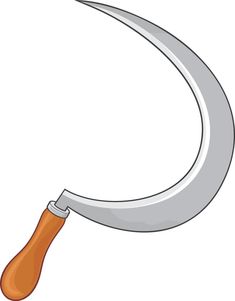 a large knife with an orange handle on it's tip and a wooden handle