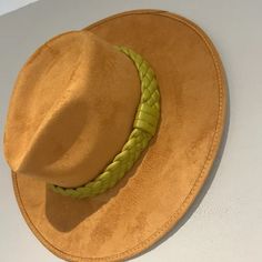 Vegan Suede Stiffened Body Medium - 58 Cm Brim 3” Crown 4” Rancher Crown Braided Trim Inner Elastic Spot/Clean With Cloth Rds112123 Rl60624 Trendy Yellow Hats For Spring, Yellow Fedora Hat For Fall, Fitted Yellow Hat For Fall, Yellow Fitted Fedora With Flat Brim, Yellow Wide Brim Fedora, Yellow Western Hat With Short Brim, Chic Yellow Hat With Curved Brim, Chic Yellow Curved Brim Hat, Trendy Yellow Hats For Fall