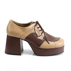 Men's Tan-Brown Disco 70s Platform Retro Costume Shoes - Shoecup.com Shoes 70s, 70s Platform Shoes, Disco Shoes, 70s Shoes, Disco 70s, Brown Block Heels, Kpop Stage, Alternative Shoes, Dr Closet