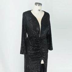 Step into the spotlight with the 2023 Plus Size Black Sequin Evening Dress—a perfect blend of glamour and sophistication for the modern woman. This dress is designed to make a bold statement at any evening event, featuring long sleeves adorned with sequins that add a touch of sparkle to your ensemble. The high split and fishtail silhouette contribute to an elegant and fashionable look.Crafted with the curvy figure in mind, this plus-size dress ensures a flattering fit that celebrates your unique Black Long Sleeve Party Dress, Plus Size Evening Dresses, Sequin Evening Dress, Fishtail Dress, Sequin Evening Dresses, Evening Dresses Plus Size, Black Party Dresses, Split Skirt, Plus Size Fits