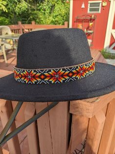 Sun Burst Beaded Hat Band size 23 inches and is adjustable   Elk Hide Backing. (Hat Not Included) Multicolor Beaded Brimmed Hat, Beaded Black Festival Hat, Black Beaded Western Hat, Black Beaded Festival Hat, Multicolor Beaded Short Brim Hat, Black Beaded Brimmed Hat, Festival Black Beaded Hat, Artisan Hats With Beaded Short Brim, Festival Beaded Fedora With Flat Brim