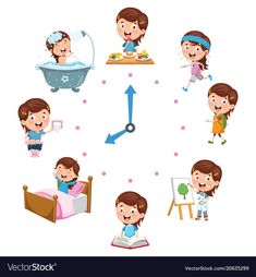 kids in different positions to learn how to use the clock