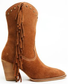 Western Suede Fringe Boots, Western Style Suede Boots With Fringe, Western Suede Boots With Tassels, Fringe Cowgirl Boots, Square Toe Western Boots, Leather Cowgirl Boots, Womens Cowgirl Boots, Side Fringe, Fringe Ankle Boots