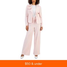 in stock Wide Leg Pant Suit, Professional Wardrobe, Womens Capris, Ruffled Collar, Pant Suit, Jacket Buttons, Ruffle Trim, Wide Leg Pants, Wide Leg