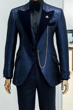 Space Themed Wedding Suit, Midnight Blue Wedding Suit, Navy Blue 3 Piece Suit Men, Winter Wonderland Party Outfit Men, Navy Blue Wedding Suit Groom, Navy Blue And Gold Suit, Royal Blue Wedding Suit, Boy Suit Outfit, Wedding Suits Blue