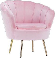 a pink chair with gold legs on a white background