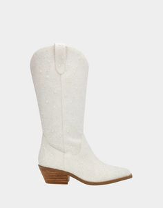 DALAS IVORY Pearl Cowboy Boot | Women’s Western Boots – Betsey Johnson White Boots For Western-themed Fall Events, White Round Toe Boots For Country Events, White Western Boots For Country Events, White Boots For Western-themed Summer Events, White Boots For Summer Western-themed Events, White Western Party Boots, White Summer Boots For Rodeo, White Summer Rodeo Boots, White Boots For Summer Rodeo