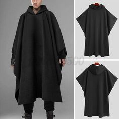 Mens Gothic Shawl Hooded Poncho Cape Cloak Hippie Punk Baggy Coat Jacket Shirts | eBay Cloaks For Men, Poncho Outfit Men, Gothic Shawl, Cape Men, Baggy Coat, Mens Cloak, Mens Cape, Poncho Men, Mens Poncho