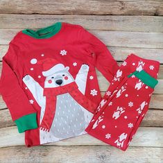 Christmas Pajamas Polar Bear Red Green New In Package.These Are Adorable. Perfect For Christmas Morning. From A Smoke And Pet Free Home Size 5 Unisex Playful Christmas Sleepwear, Playful Red Loungewear Sets, Playful Red Sleepwear For Pajama Party, Playful Long Sleeve Christmas Sleepwear, Playful Red Sleep Sets, Red Playful Sleepwear Sets, Playful Red Sleepwear Sets, Playful Red Sleepwear For Sleepover, Playful Red Sleepwear For Sleepovers