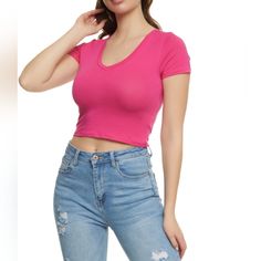 *New Without Tags *Size: S/M And M/L *S/M Pit To Pit: 12.5" *S/M Length: 13.5" *M/L Pit To Pit: 13" *M/L Length: 14" *Color: Fuschia *Fabric: 92% Nylon, 8% Spandex *Ribbed *Cropped New To Poshmark? Use Code Clancy_and_co To Receive $10 Off. Trendy Cropped Pink Tops, Pink V-neck Solid Color Tops, Pink Solid Color V-neck Tops, Pink Crew Neck Crop Top, Trendy Pink Fitted Crop Top, Pink Short Sleeve Solid Color Top, Pink Fitted Crop Top, Pink Stretch T-shirt With Scoop Neck, Trendy Pink Solid Color T-shirt