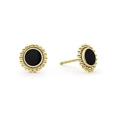 Round Onyx Stud Earrings Lagos Jewelry, Gold Diamond Earrings Studs, Gold Diamond Studs, Onyx Jewelry, Circle Earrings Studs, Onyx Earrings, Round Stud Earrings, Crystal Stud Earrings, Gold Stud