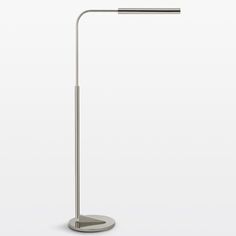 a lamp that is on top of a white surface with a metal base and an arm