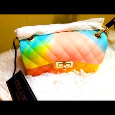 New Fashion Ladies Jelly Chain Bag Women's Rainbow Pvc Bag Shoulder Bag Handbag Multiple Colors Brand Trendy Jelly Handbags Are Here! Can Be Worn As Handbag, Crossbody Bag, And Shoulder Bag. Jelly Handbags, Pvc Bag, Chain Bag, Chain Bags, Bag Shoulder, Chanel Classic, Bags Women, Jelly, Bags Handbags