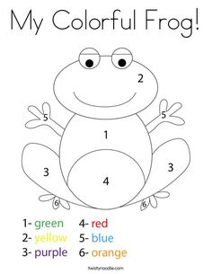 a frog with numbers and colors to color