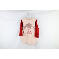 Vintage 80s Champion Womens M Distressed Broncos 3/4 Sleeve Raglan T-Shirt USA Womens T-Shirt Red color bleed on the white parts. Blemishes on the front and back and both sleeves. Hole on the front bottom. Womens size Medium Measurements are: 17 inches underarm to underarm 26.5 inches top to bottom Multicolor Cotton US Shipping is FREE Canada is $15 and International is $24 Check out my other items in my store! K384 Retro Raglan Sleeve Top With Letter Print, Retro Long Sleeve T-shirt For Spring, Retro Long Sleeve Tops With Screen Print, American Retro Cotton Tops For Spring, Vintage Long Sleeve T-shirt For College, Vintage Summer Tops For College, Vintage Style Cotton Tops With Raglan Sleeves, Retro Red Long Sleeve T-shirt, Vintage Cotton Tops With 3/4 Sleeves