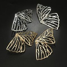 This butterfly wings earrings will give an ethereal effect and will look lovely with many outfits! These unique pieces are a definite scene stealer. Metals Type: Zinc Alloy.Colors: Gold and SilverSize: H 8.0 cm X W 4.5 cm | H 3.15 inch X W 1.77 inch. Made with high-quality zinc alloy and silver or gold finish. *NOTE: Due to the Chinese New Year Holiday, this item will ship by the end of February 2021. Guaranteed safe checkout:PAYPAL | VISA | MASTERCARD Please allow 9 - 24 business days for the i Wings Earrings, Hollow Earrings, Butterfly Stud Earrings, Butterfly Wing Earrings, Butterfly Earrings Stud, Metal Fashion, Alloy Earrings, Wing Earrings, Butterfly Earrings