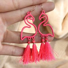 Super Cute Flamingo Earrings With Fun Tassels! Perfect For Summer! Measure 2.5" Long, 1" Wide. New In Packaging. Pricing Is Firm On Boutique Items. Thank You For Your Understanding. Eyeball Earrings, Mickey Earrings, Hollow Earrings, Flamingo Earrings, Tassels Fashion, Rainbow Earrings, Art Deco Earrings, Colorful Earrings, Flower Accessories