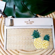 Pina Colada Pineapple Fruit Yellow Green Kate Spade Wristlet Wallet Straw 5.12"H X 7.87"W X 0.87"D Embroidered Straw Trim: Smooth Leather Metal Pinmount With Spade Logo Two Way Spade Jaquard Lining Interior: 6 Credit Card Slots Slip Pocket Exterior: Zip Pocket On Front Zip Closure Can Fit Up To Iphone 12 Pro Max In Main Compartment Removable Wristlet Strap [ New With Tag ] [ No Trades ] [ Make Me An Offer, Reasonable Offers Always Welcome ] Pineapple Fruit, Wristlet Wallet, Pina Colada, Kate Spade Bag, Smooth Leather, Purses And Handbags, Pineapple, Zip Pockets, Straw