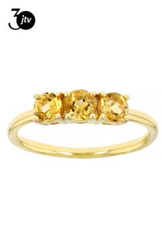 Pre-Owned 0.64ctw Round Citrine 18k Yellow Gold Over Sterling Silver November Birthstone 3-Stone Ring. Measures Approximately 0.48"L x 0.16"W. Not Sizeable..  This product may be a customer return, vendor sample, or on-air display and is not in its originally manufactured condition.  It may not be new.  In some instances, these items are repackaged by JTV. 3 Stone Rings, Yellow Citrine, November Birthstone, Stone Rings, Citrine, Birthstone, 18k Gold, Yellow Gold, Sterling Silver