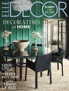 the cover of the december 2012 issue of the decorator at home, featuring an elegant dining table and chairs