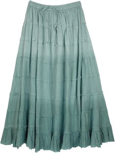 A beautiful and modern soothing nature-shade - a perfect cool color for the summers and the pure cotton fabric of the skirt is very comfortable to wear.  A mid weight casual everyday cotton ankle-length skirt in 8 tiers for flowing silhouette. #tlb #Crinkle #TieredSkirt #vacationclothing #greensummerlongskirt #cottontieredlongskirt #natureoutfit Cotton Relaxed Tiered Skirt, Relaxed Cotton Tiered Skirt, Relaxed Tiered Cotton Skirt, Green Tiered Maxi Skirt For Summer, Flowy Cotton Ankle-length Maxi Skirt, Cotton Ankle-length Maxi Skirt For Summer, Bohemian Tiered Cotton Maxi Skirt, Cotton Tiered Maxi Skirt, Summer Cotton Tiered Maxi Skirt