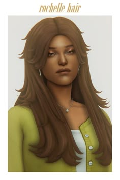 a woman with long brown hair is shown in this digital painting style photo and has the words rochelle hair on it