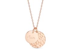 Personalized Hammered Double Disc Necklace Mother's Day Necklace With Polished Finish, Mother's Day Engraved Rose Gold Charm Necklace, Mother's Day Engraved Round Disc Charm Necklaces, Engraved Rose Gold Nameplate Charm Necklaces, Rose Gold Engraved Charm Necklace With Round Pendant, Engraved Rose Gold Nameplate Charm Necklace, Rose Gold Engraved Round Pendant Charm Necklace, Engraved Rose Gold Round Disc Necklaces, Engraved Rose Gold Round Disc Necklace