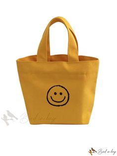 Bird in Bag - Yellow Canvas Tote Bag with Face Design Trendy Yellow Rectangular Canvas Bag, Artistic Yellow Bag For Daily Use, Trendy Yellow Canvas Tote Bag, Cartoon Composition, Retro Yellow Tote Bag, Artistic Yellow Tote Bag, Face Design, Bag Bag, Square Bag